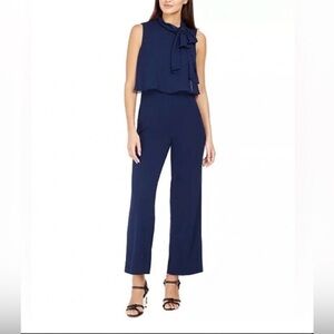 Calvin Klein Elegant Navy Sleeveless ChiffonTie & Overlay Jumpsuit-14 -NWT